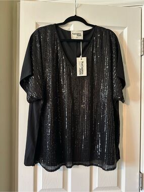 Savanna Jane Black Sequin V-Neck Women's Top